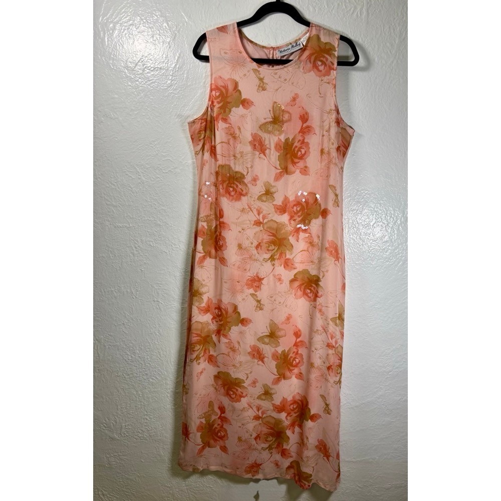 VTG Y2K PEACH Floral Womens Dress Sz 12 Fairy Whimsical Cottagecore Long